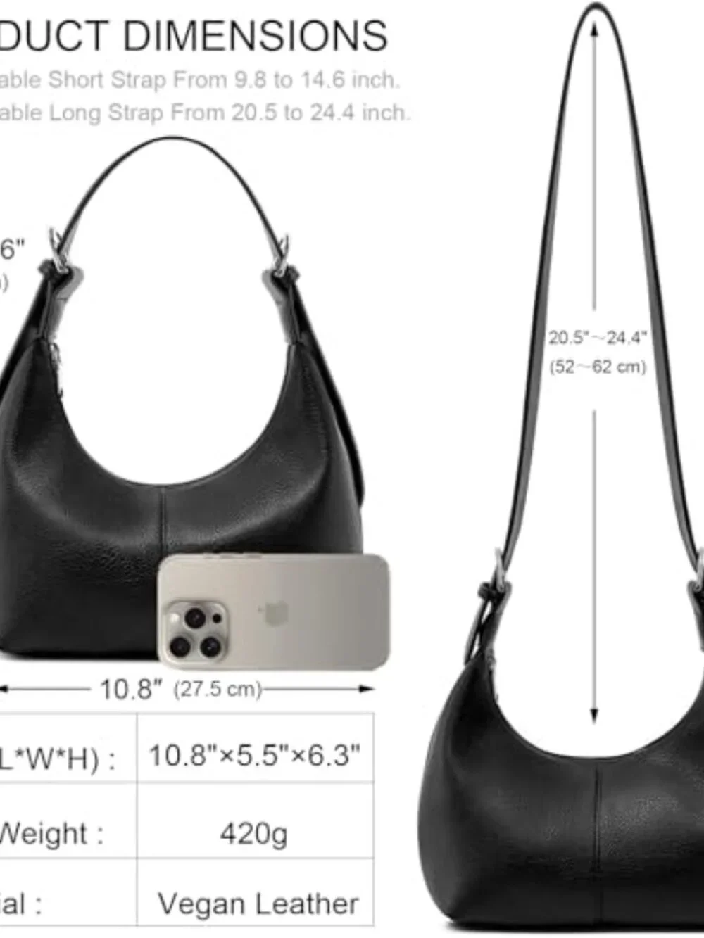 Soft Vegan Leather Crescent Hobo Bag Slouchy Tote Crossbody Purse